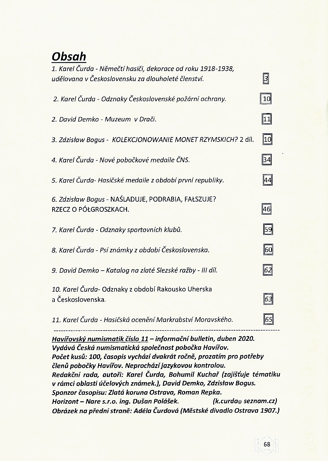 Obsah časopisu Havířovský numismatik 11