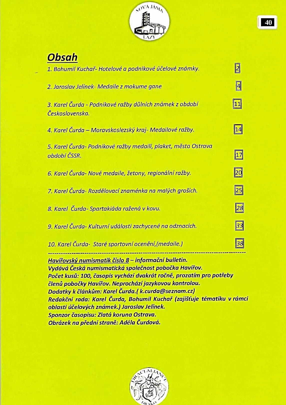 Obsah časopisu Havířovský numismatik 8