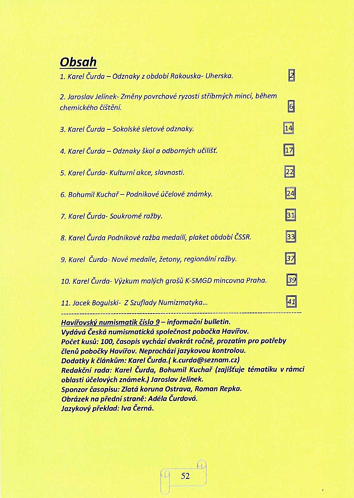 Obsah časopisu Havířovský numismatik 9